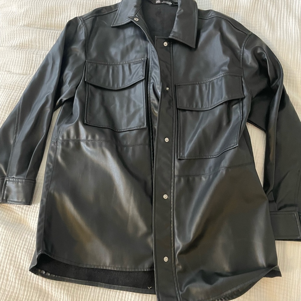 Zara Black oversized Faux Leather Jacket